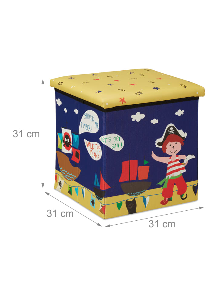 relaxdays Sitzhocker Pirat in Blau/Gelb - (B)31 x (H)31 x (T)31 cm günstig kaufen onesize