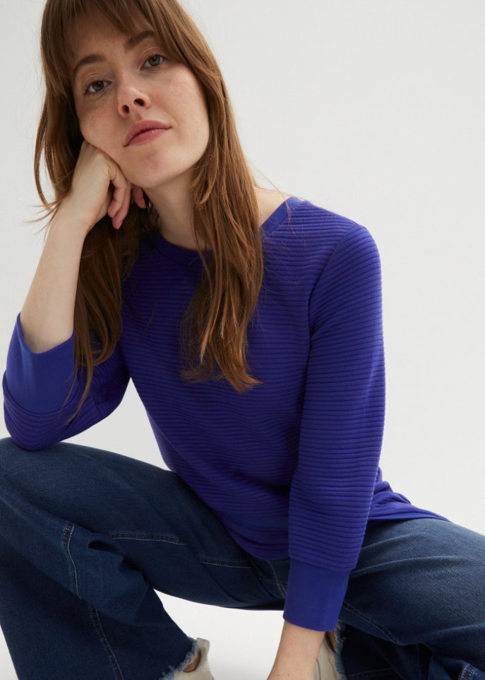 Langes Sweatshirt Tunika mit Struktur in A-Line, 3/4 Arm
