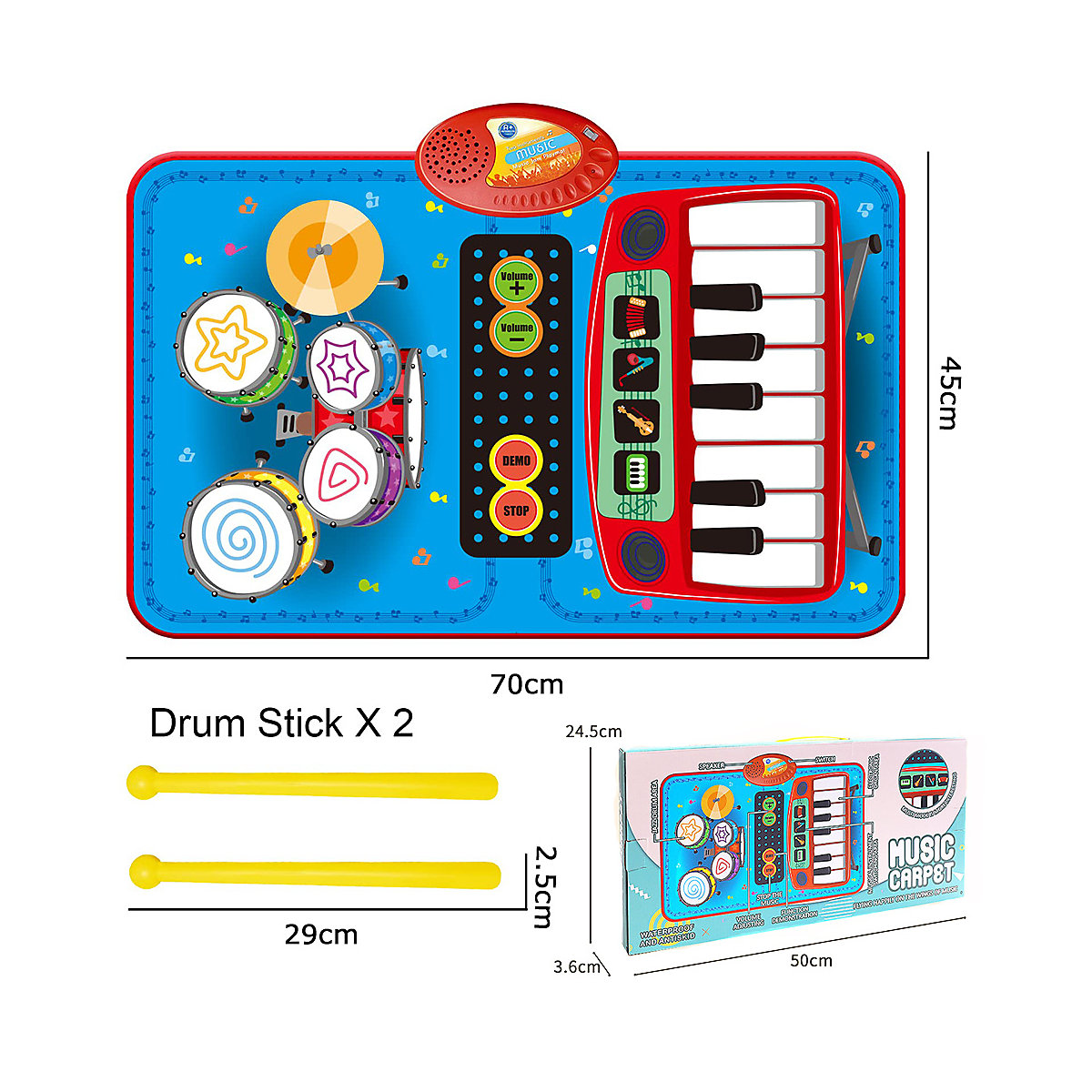 Musikmatten mit Klavier und Schlagzeug Klängen für Kinder
