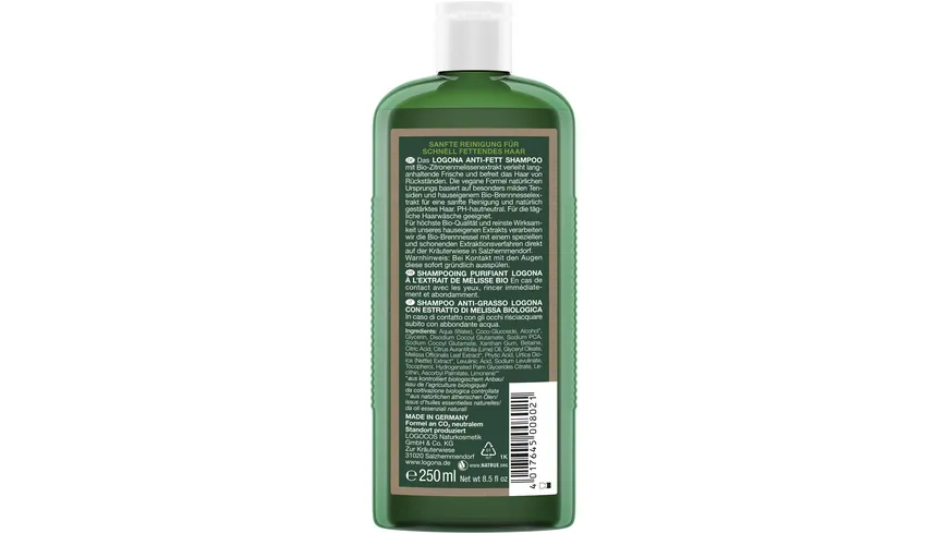 LOGONA Anti-Fett Shampoo Bio-Zitronenmelisse 250 ml