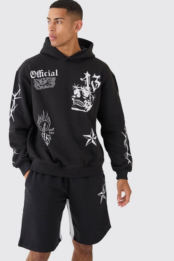 Kurzer Oversize Trainingsanzug mit Graffiti-Print