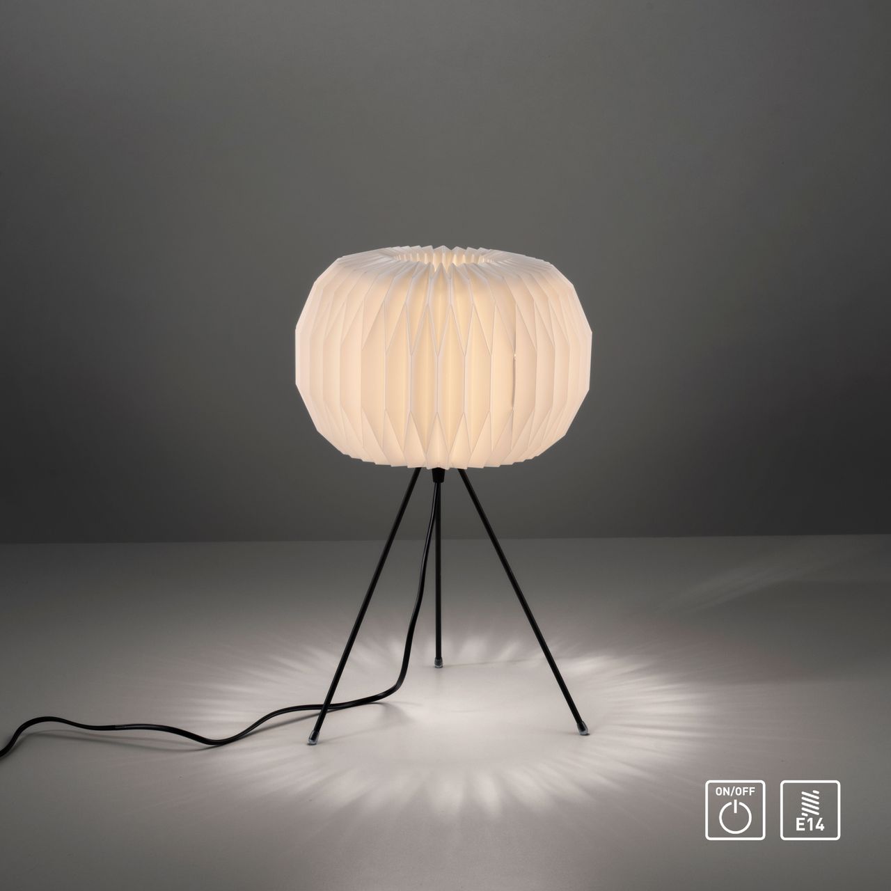 JUST LIGHT LeuchtenDirekt Tischleuchte PAPEL, 3-Bein, weißer Kunststoffschirm, mit Schnurschalter,  IP20