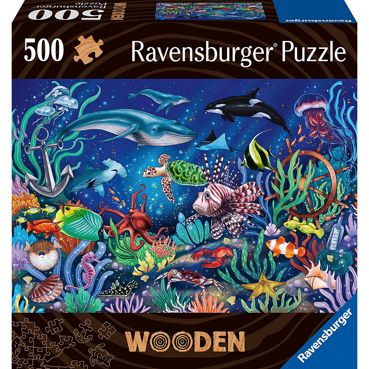 Ravensburger Puzzle 17515 - Unten im Meer - 500 Teile Holzpuzzle für Kinder und Erwachsene ab 14 Jahren, mit individuellen Puzzleformen und kleinen Holzfiguren (= Whimsies)