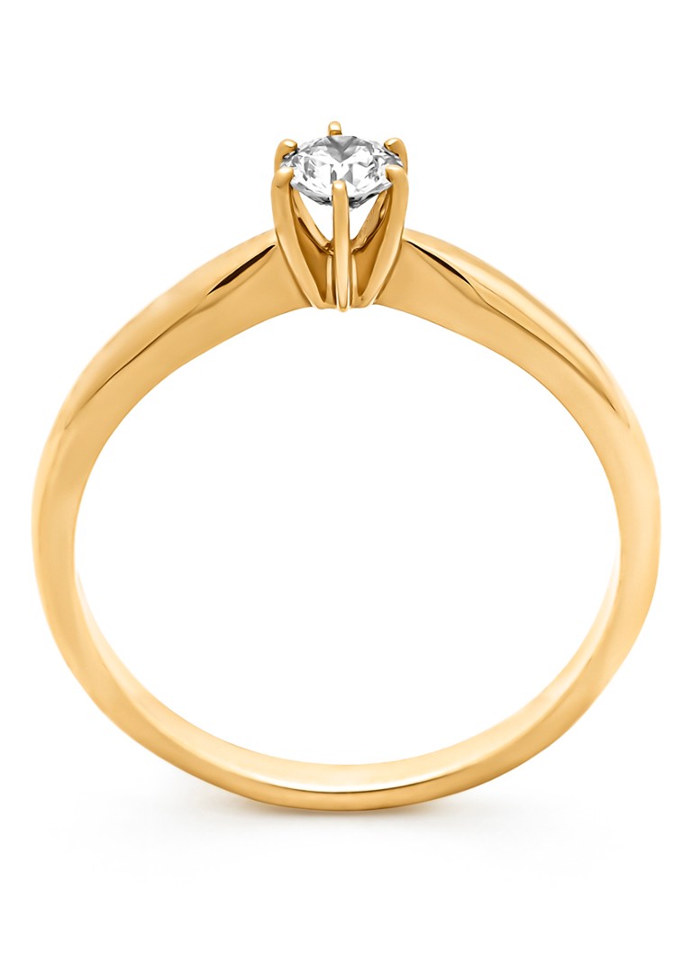 Inel cu vârf de diamant din aur galben, diamant de 0.20 ct, motiv cu inimioare și săgeți.