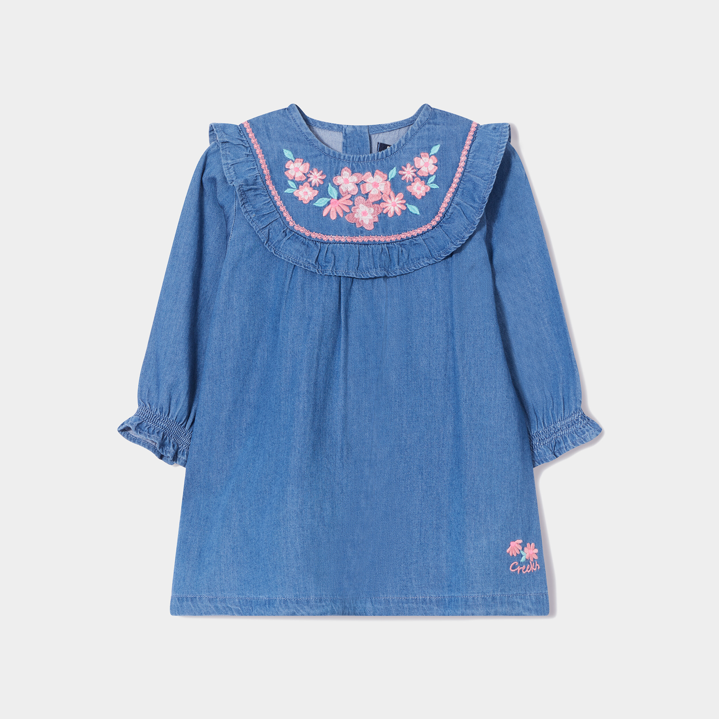 Robe en jeans broderie et volants denim stone bébé fille | La Halle