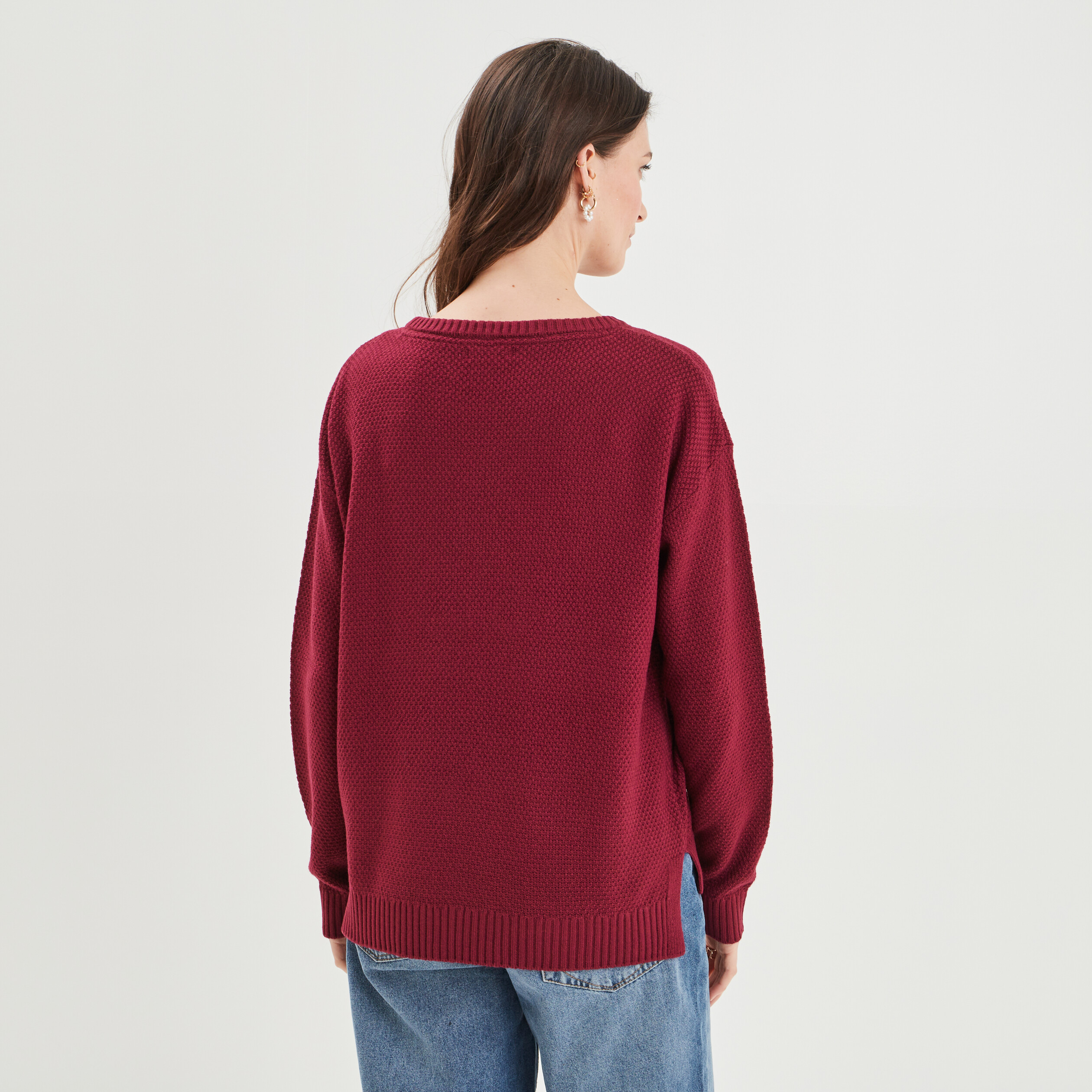 Pull col rond bordeaux femme | La Halle