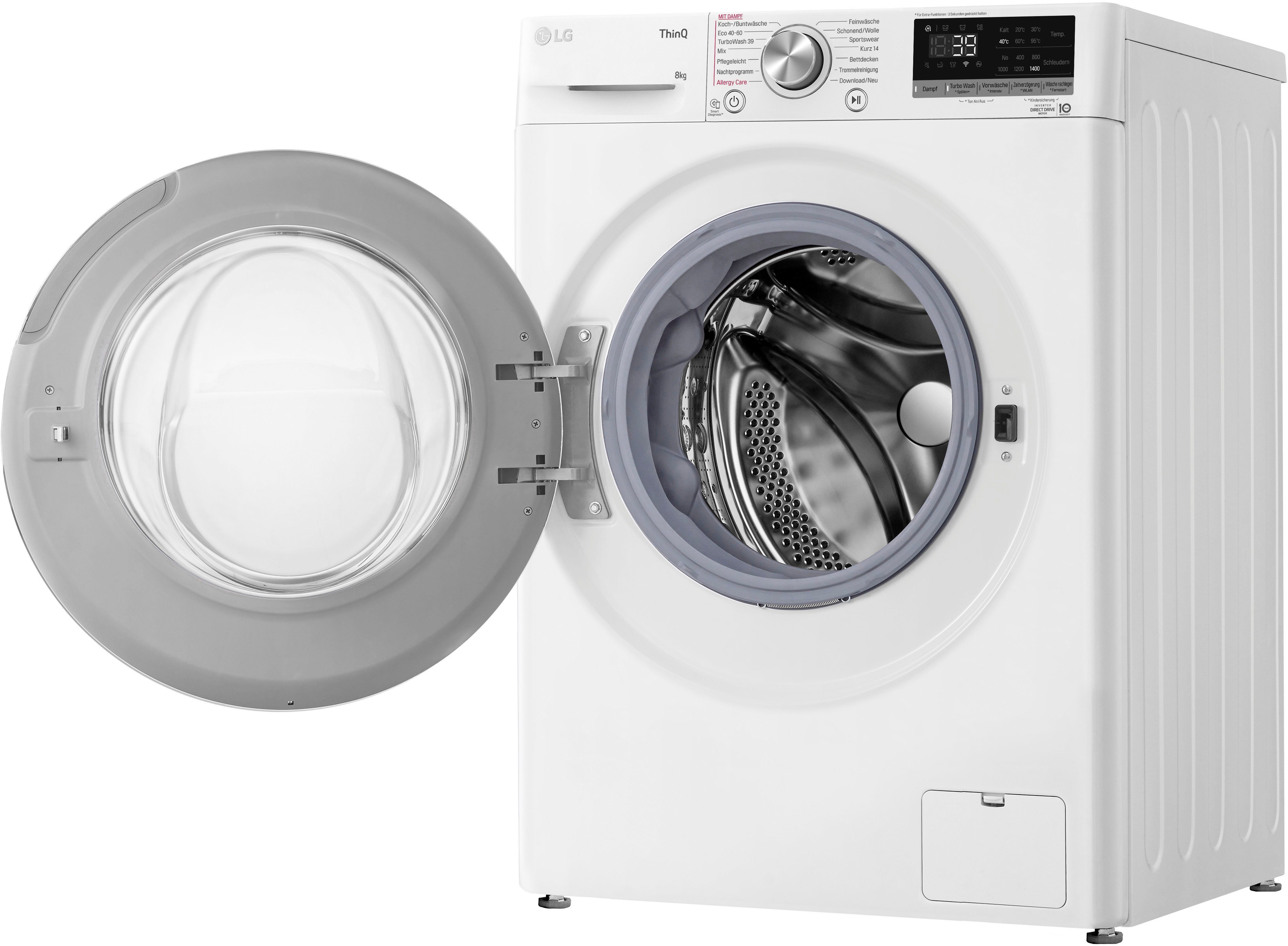 LG Waschmaschine Serie 7 F4WV708P1E, 8 kg, 1400 U/min, TurboWash® - Waschen in nur 39 Minuten