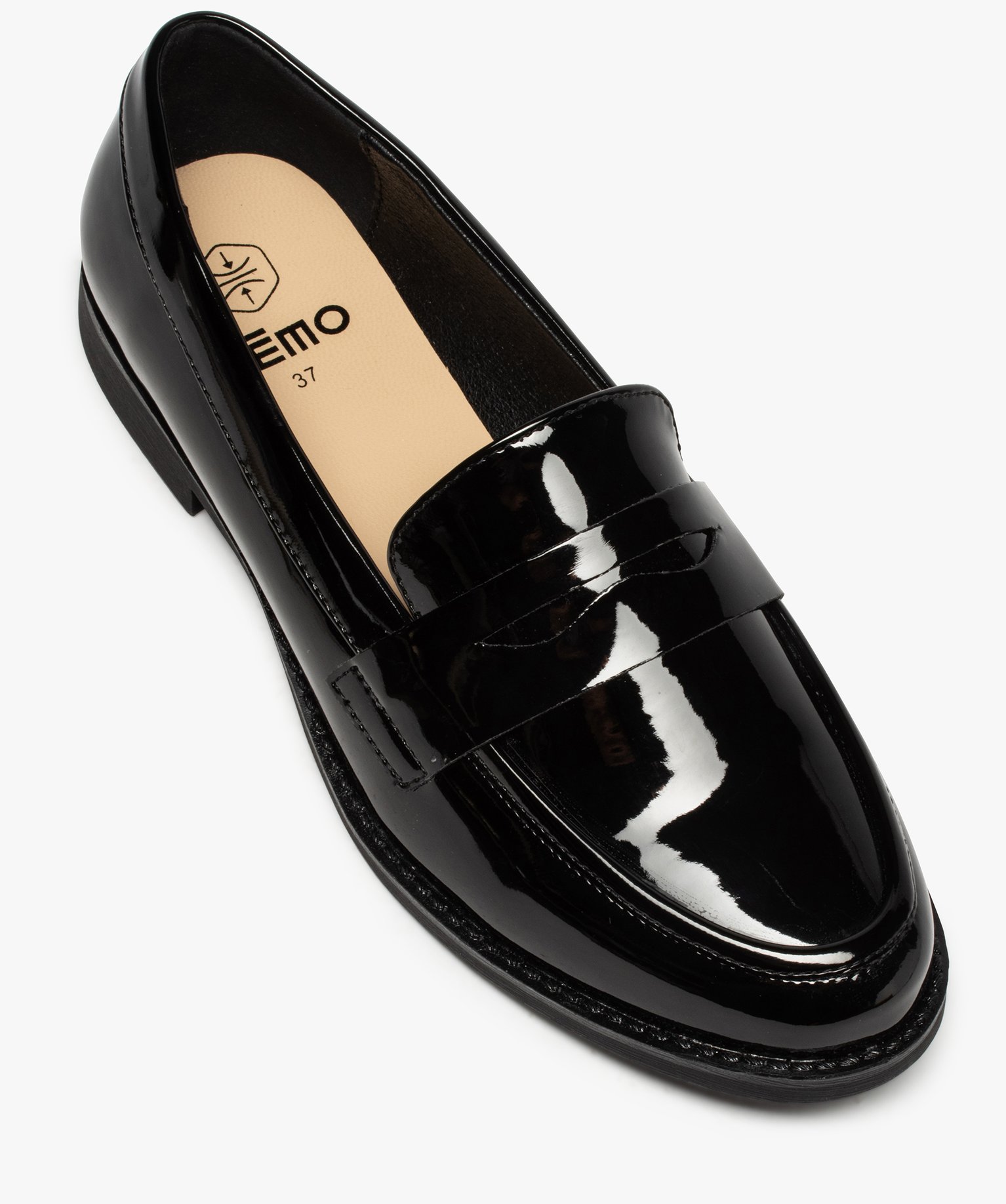 Mocassins femme à talon plat vernis forme classique noir | GEMO