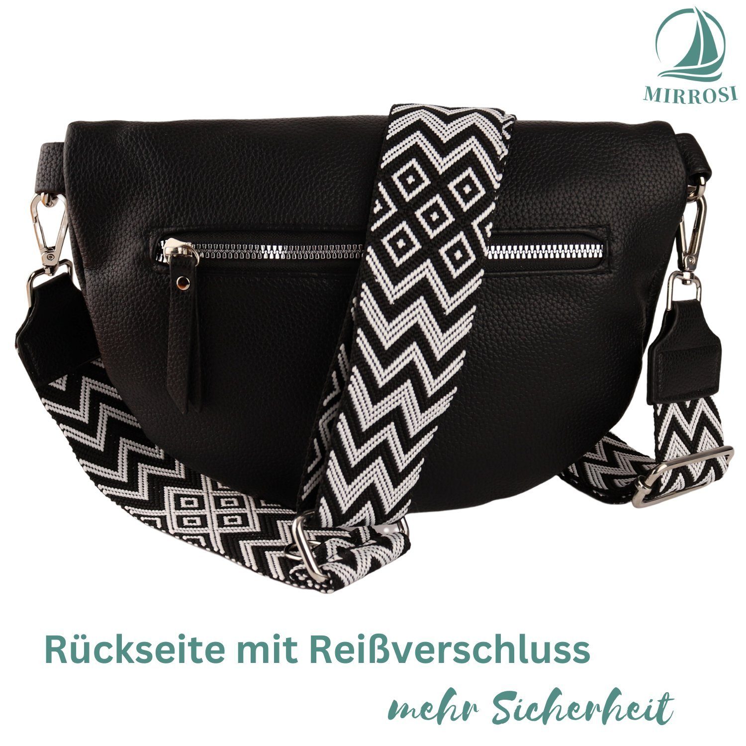 MIRROSI Bauchtasche Damen Taschen, Umhängetasche, Brusttasche, 26x18x9cm Veganes Leder (Schultertasche für jeden Anlass), Crossbody Bag, Bohemian gemusterten& verstellbaren Schulterriemen