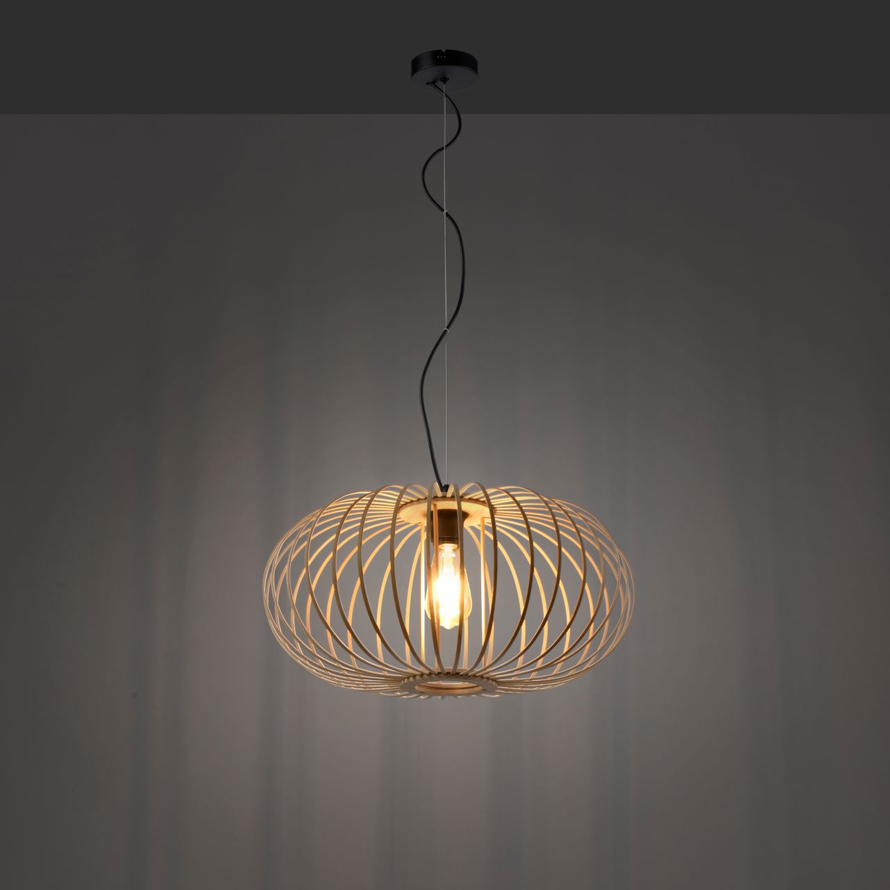 JUST LIGHT LeuchtenDirekt Pendelleuchte RACOON, Materialmix, Holz-natur, 1-flg., 1xE27/40W exkl., Ø50cm