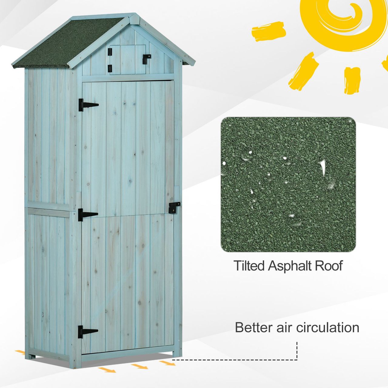 Outsunny Gartenschrank Gartenhaus Holz Hellblau Grün 77 x 54,2 x 179 cm