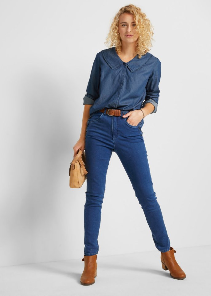 Jeansbluse mit Kragen