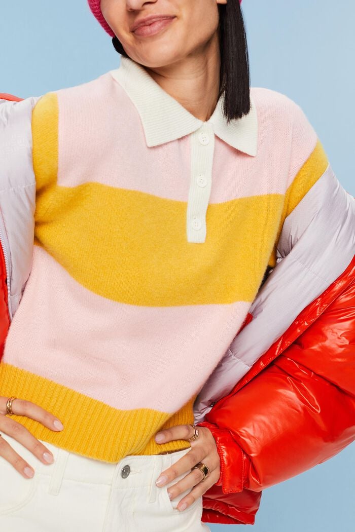 Kaschmirpullover mit Rugbystreifen und Polokragen