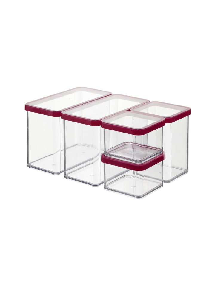 Rotho Loft 5er-Set Vorratsbehälter mit Deckel, Kunststoff  in Transparent / Rot günstig kaufen onesize