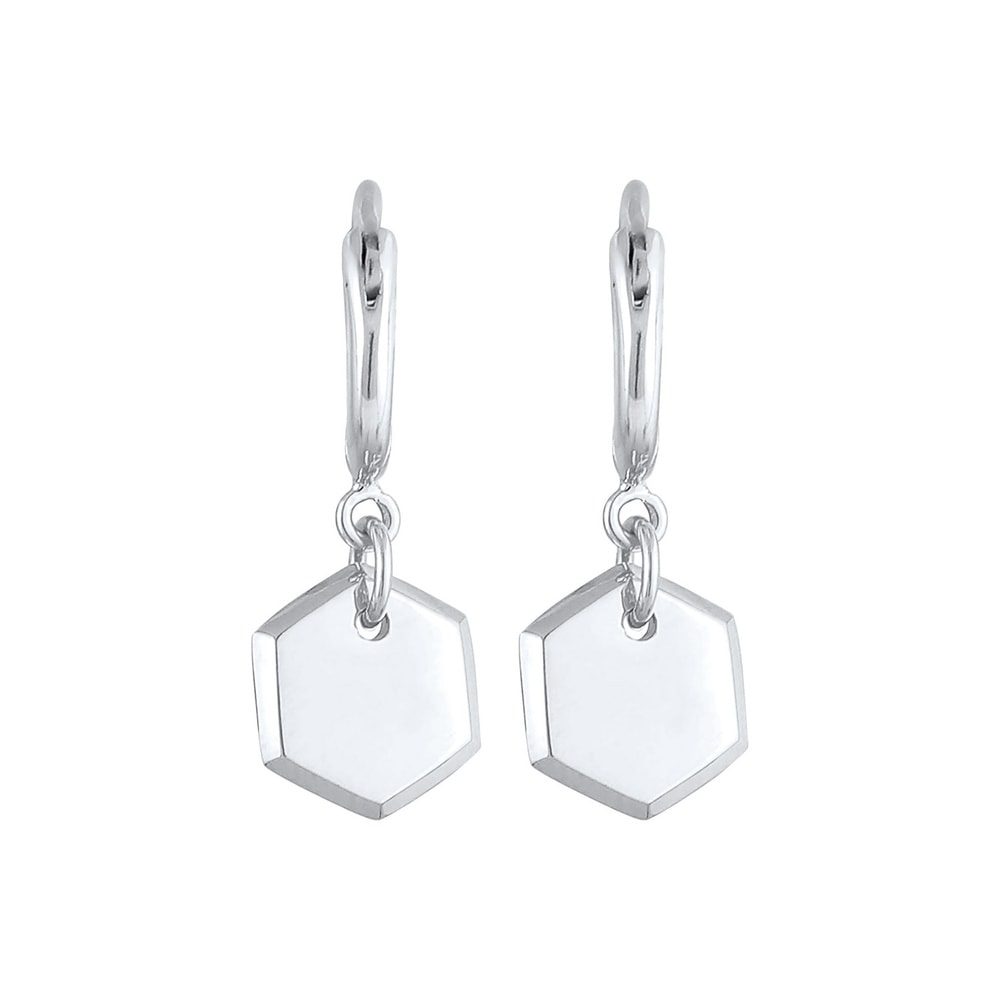 Elli Elli Boucles d'Oreilles Creolen Ohrhänger Hexagon Platte 925 Silber Boucles d'oreilles