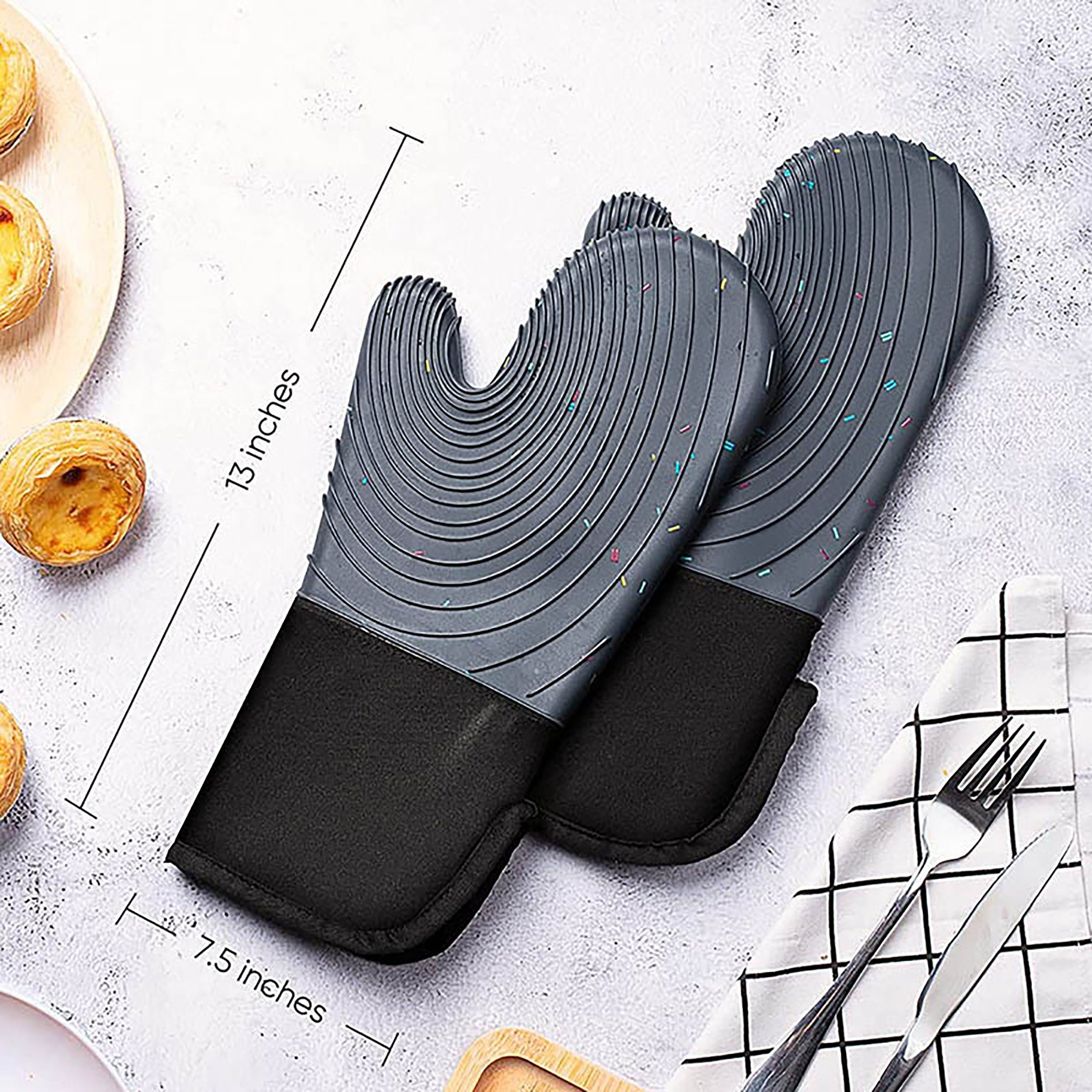 HYIEAR Topflappen Ofenhandschuhe, hitzebeständig, mit 2 Topflappen (4-teilig), Hitzebeständig, hygienisch und rutschfest