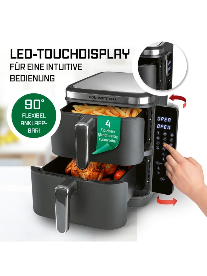 Gourmetmaxx GOURMETmaxx FryUp Vertikale Doppelkammer-Heißluftfritteuse - 10 L - 2800 Watt günstig kaufen onesize