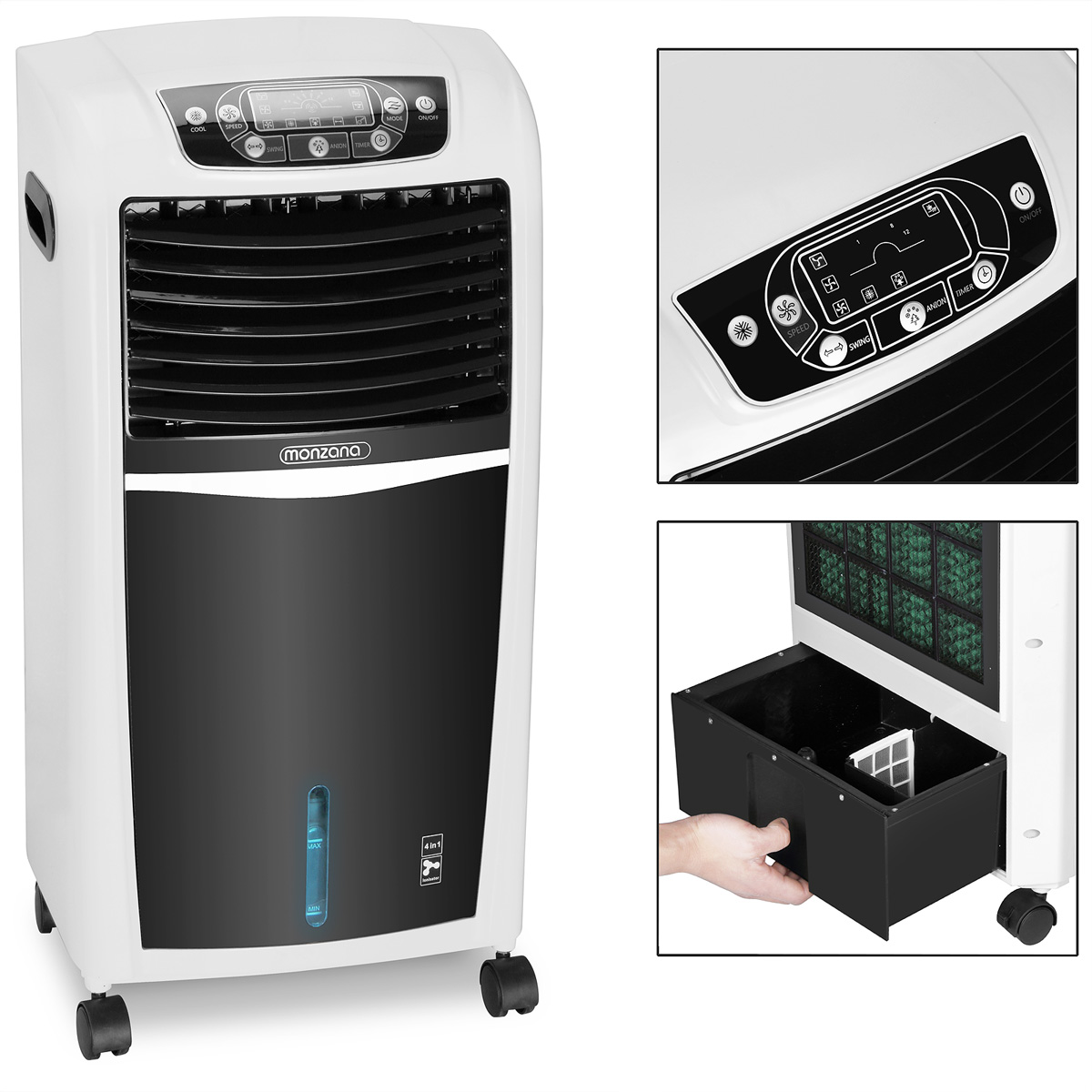 Monzana Mobiles Klimagerät 8l Ionisator inkl Fernbedienung 78,5 x 42 x 33,5cm weiß / schwarz