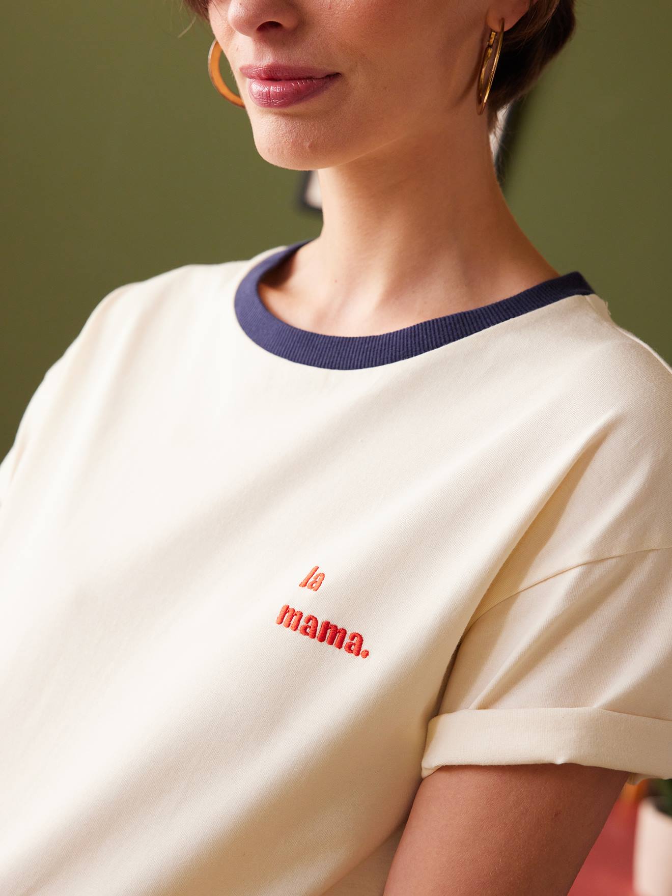 Envie de Fraise Besticktes T-Shirt für Schwangerschaft & Stillzeit ENVIE DE FRAISE, Bio-Baumwolle - wollweiß