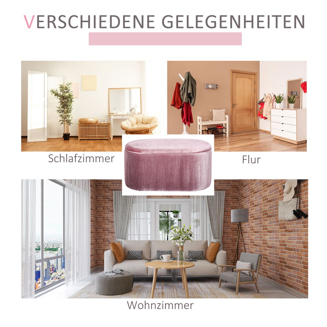 HOMCOM Sitzbank Polsterbank mit Stauraum Truhenbank für Wohnzimmer französische Stil Samt elegant Rosa 81 x 40 x 41 cm