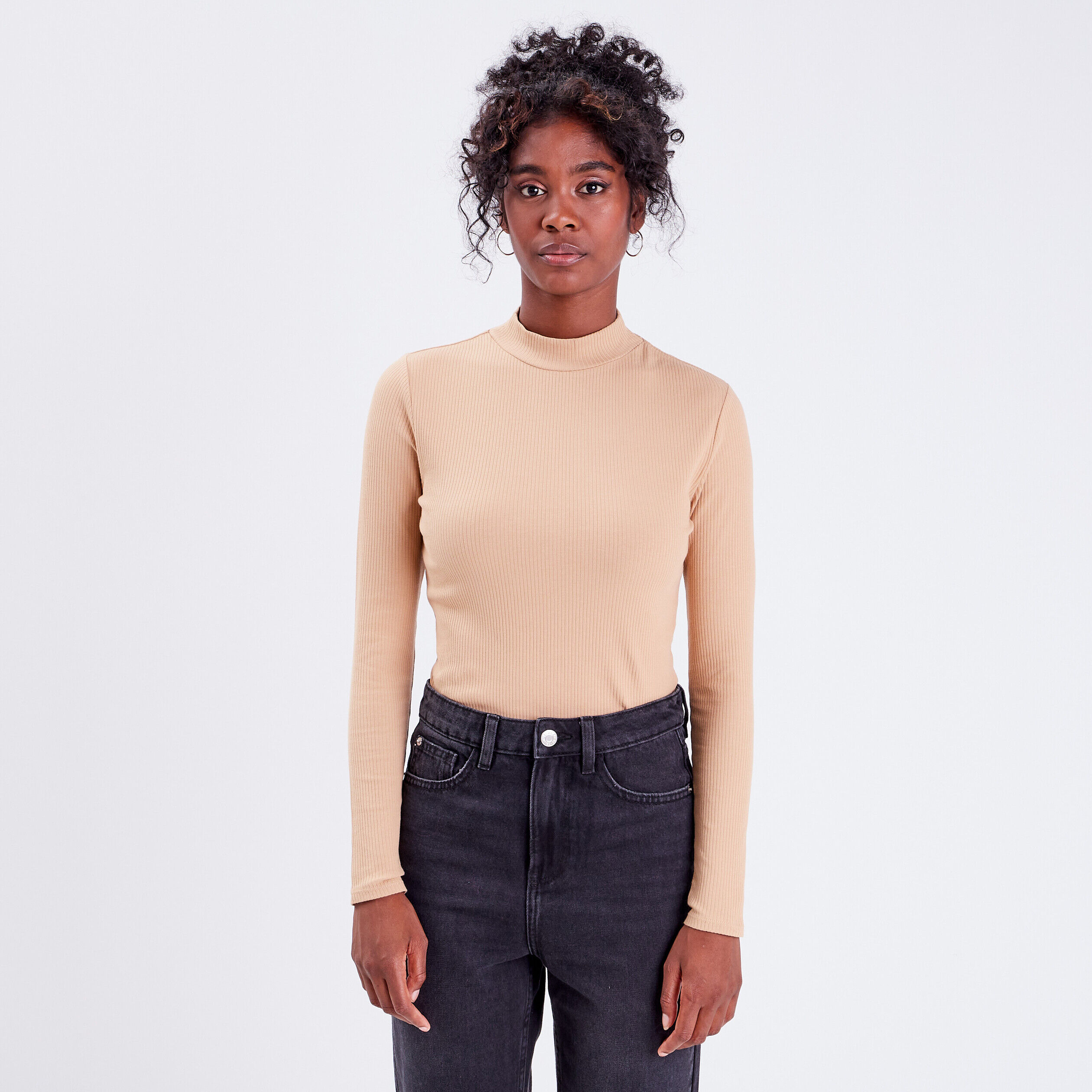 T-shirt maille côtelée beige femme | Cache Cache