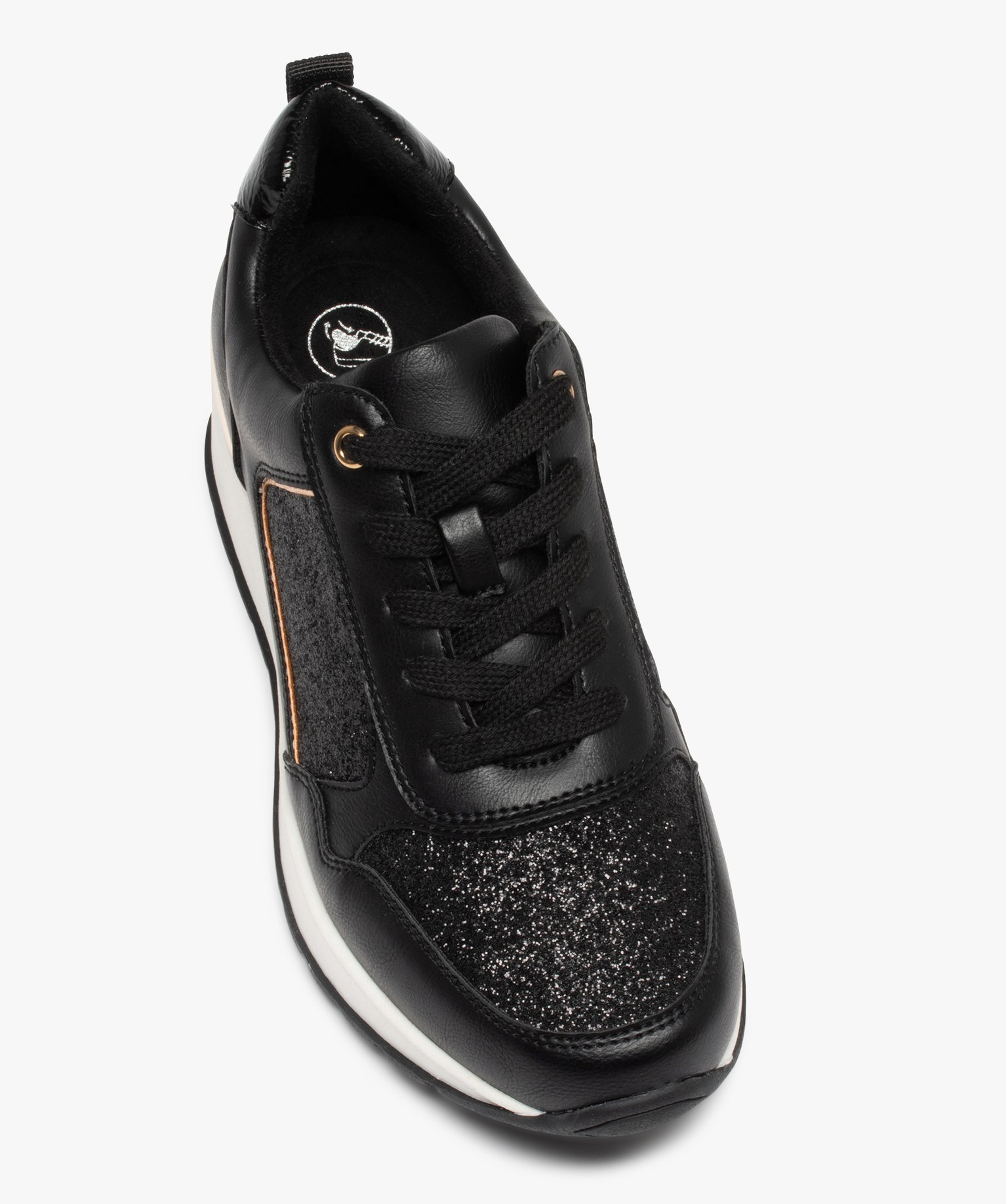 Baskets femme compensées à détail pailletés noir | GEMO