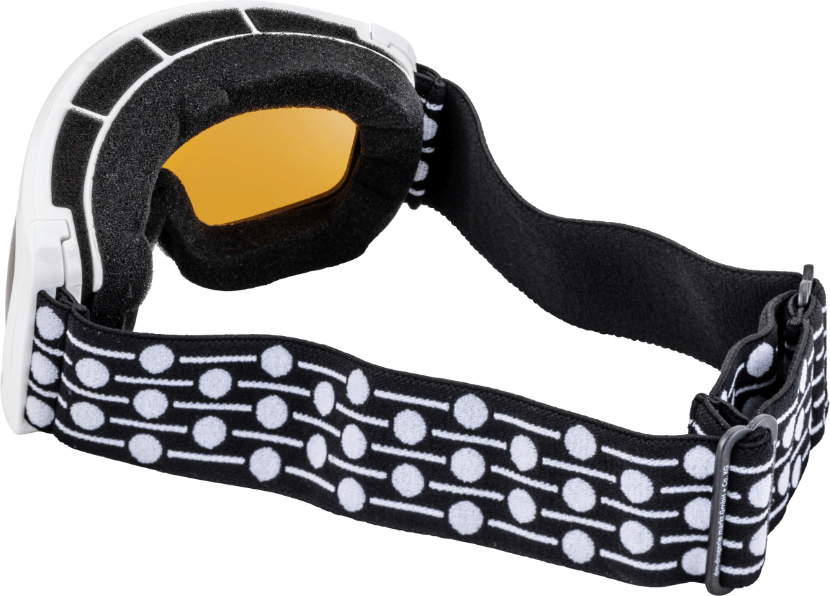Kinder Skibrille mit weißem Rahmen und gemustertem Band, 1 St
