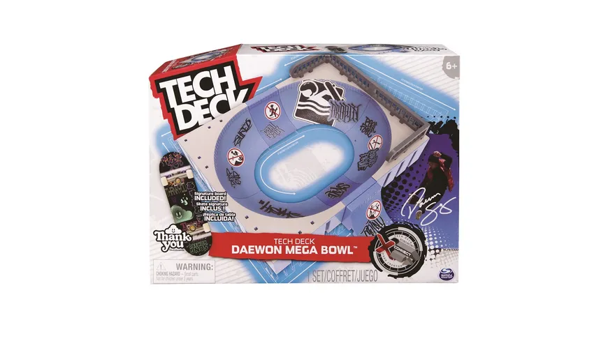 Tech Deck - Mega Bowl, Finger-Skateboard-Rampe mit original Fingerboard der Marke Thank You
