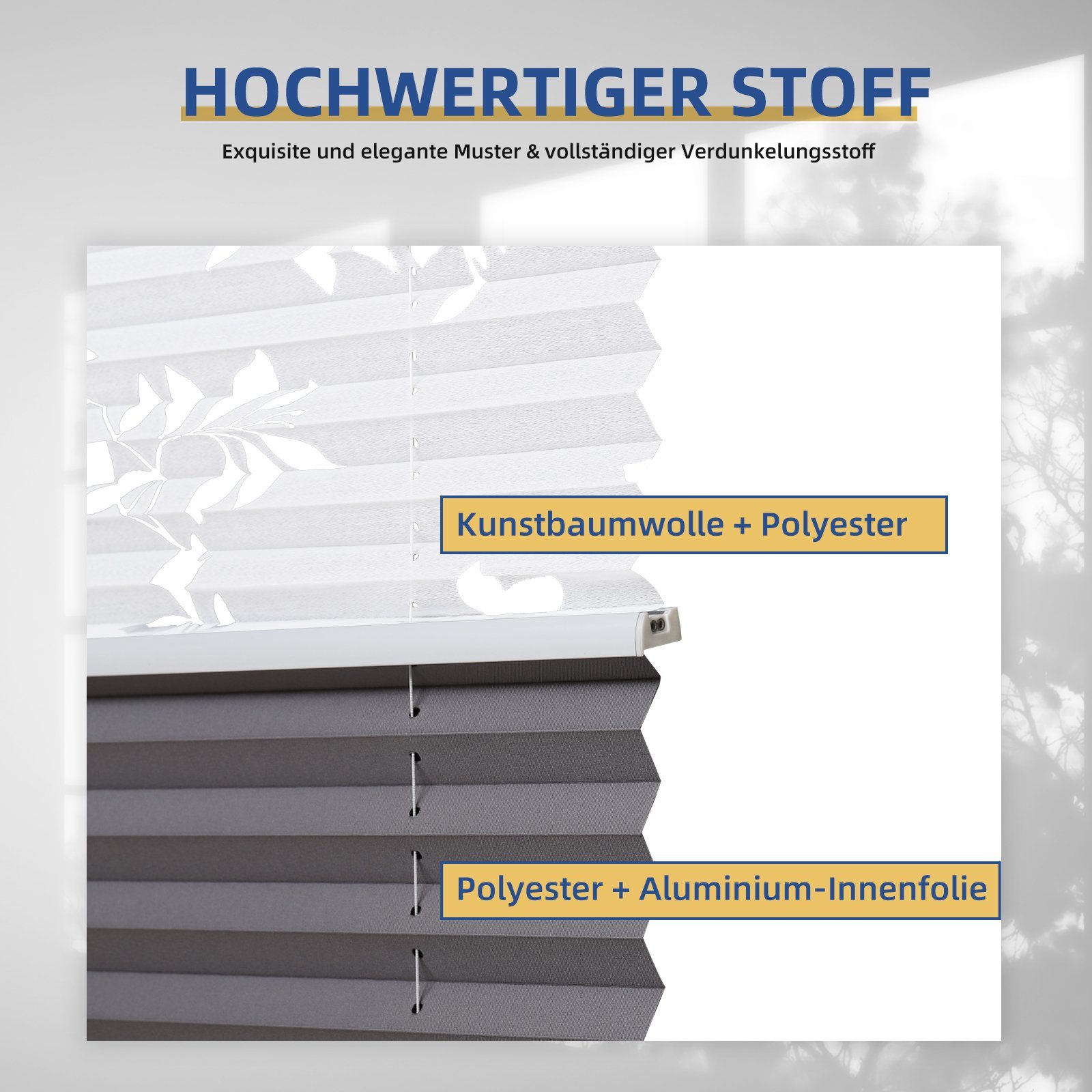 Plissee Doppelplissee Day+Night Verdunkelung ohne Bohren verspannt Lichtschutz, Sekey, Klemmfix, ohne Bohren, Klemmfix, Lichtdurchlässig Ausbrenner-Muster und 100% Verdunkelnd Verdunkelung