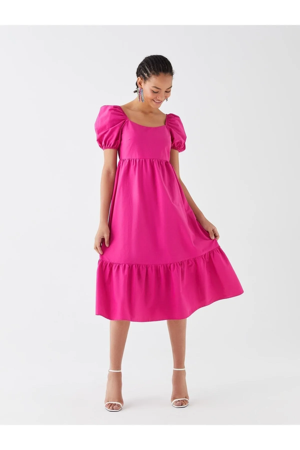 LC Waikiki  Damenkleid mit geradem U-Ausschnitt und Ballonärmeln