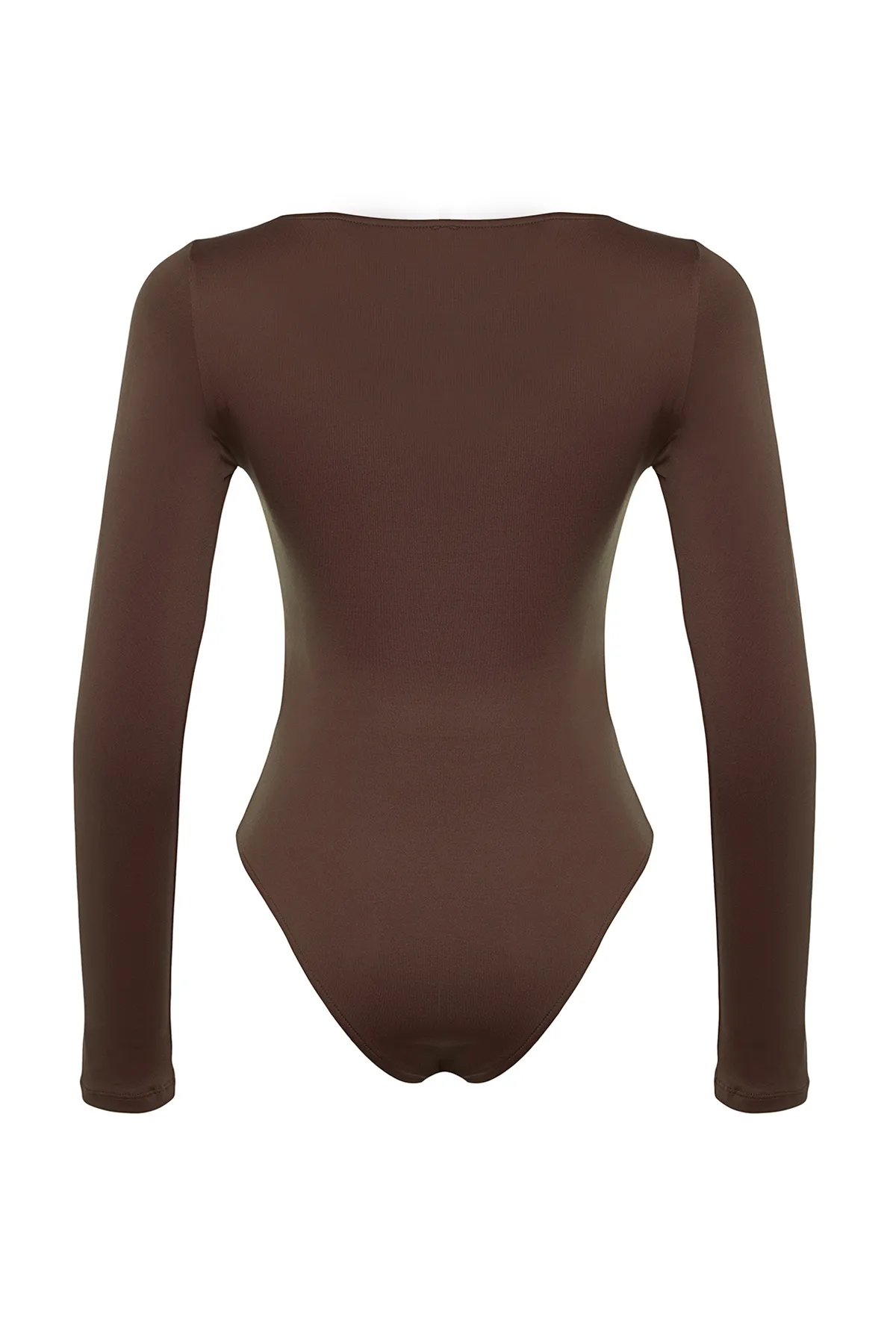 Trendyol Collection  Brauner taillierter/körperbetonter Poolkragen, weicher Stretch-Strickbody mit Druckknopfverschluss TWOAW24BD00031