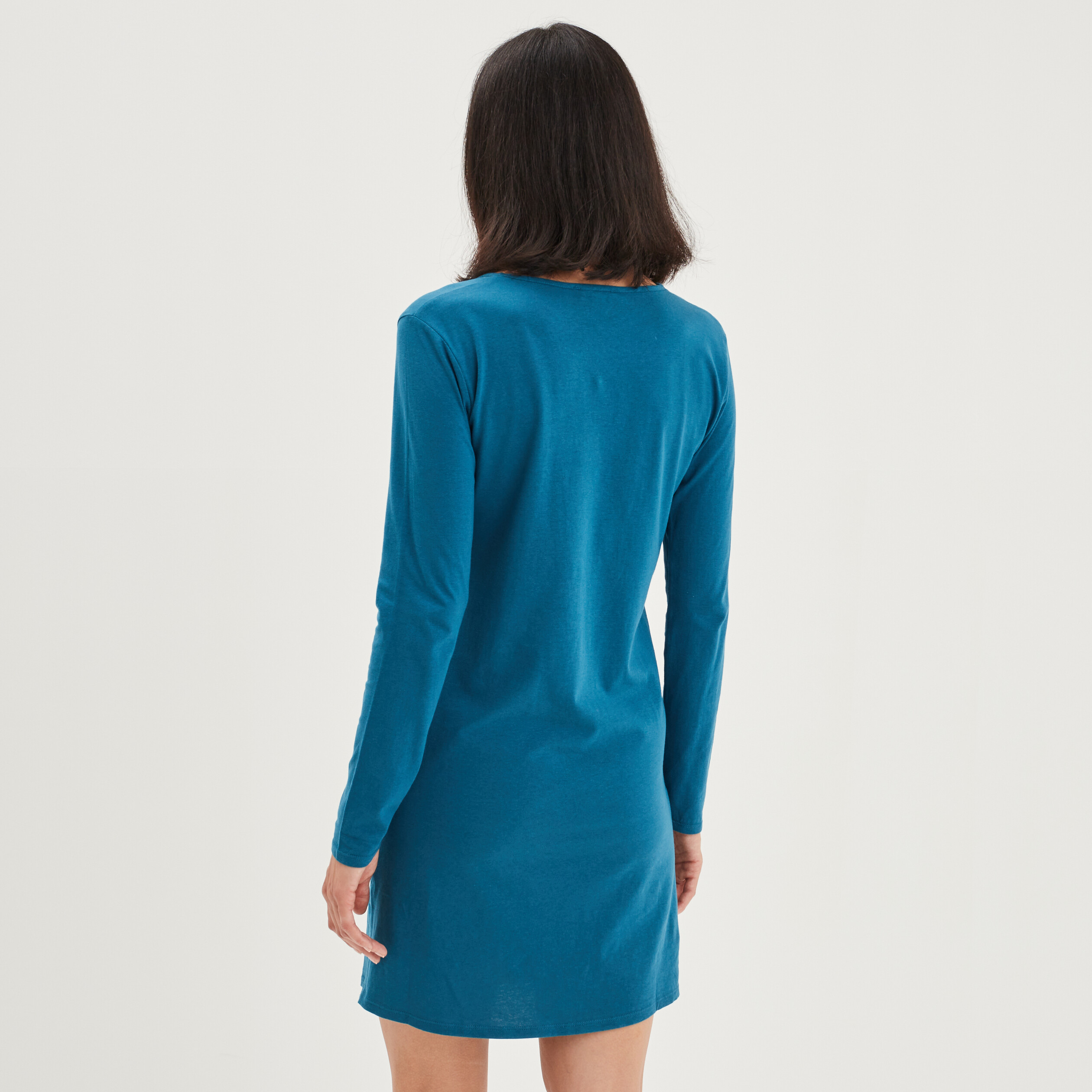 Chemise de nuit t-shirt manches longues bleu canard femme | La Halle