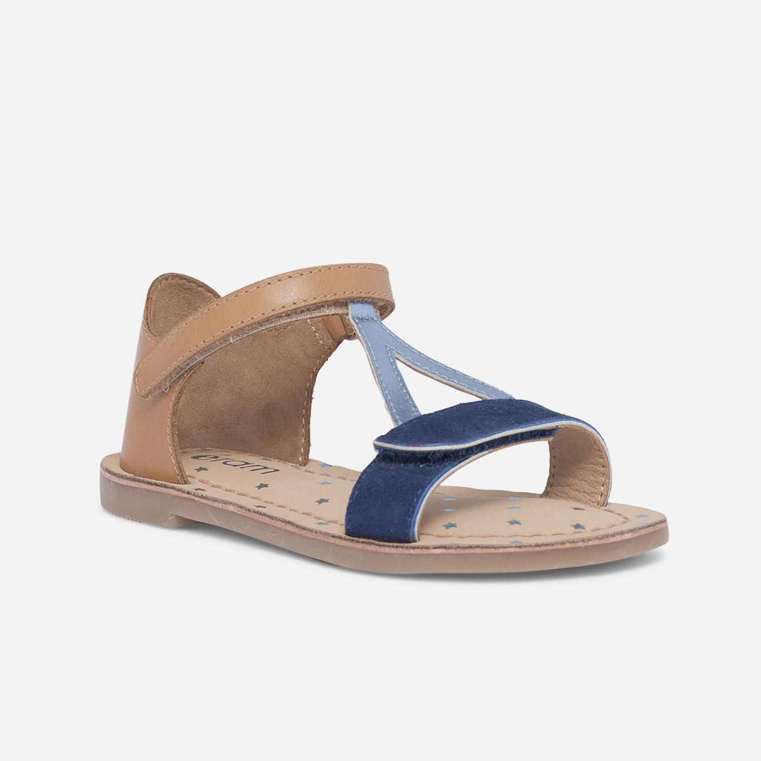 Sandale bleue et camel en cuir à semelle étoilée