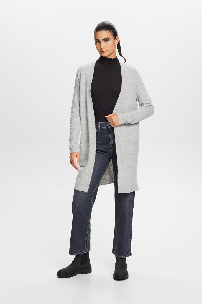 Langer, offener Cardigan aus Wollmix