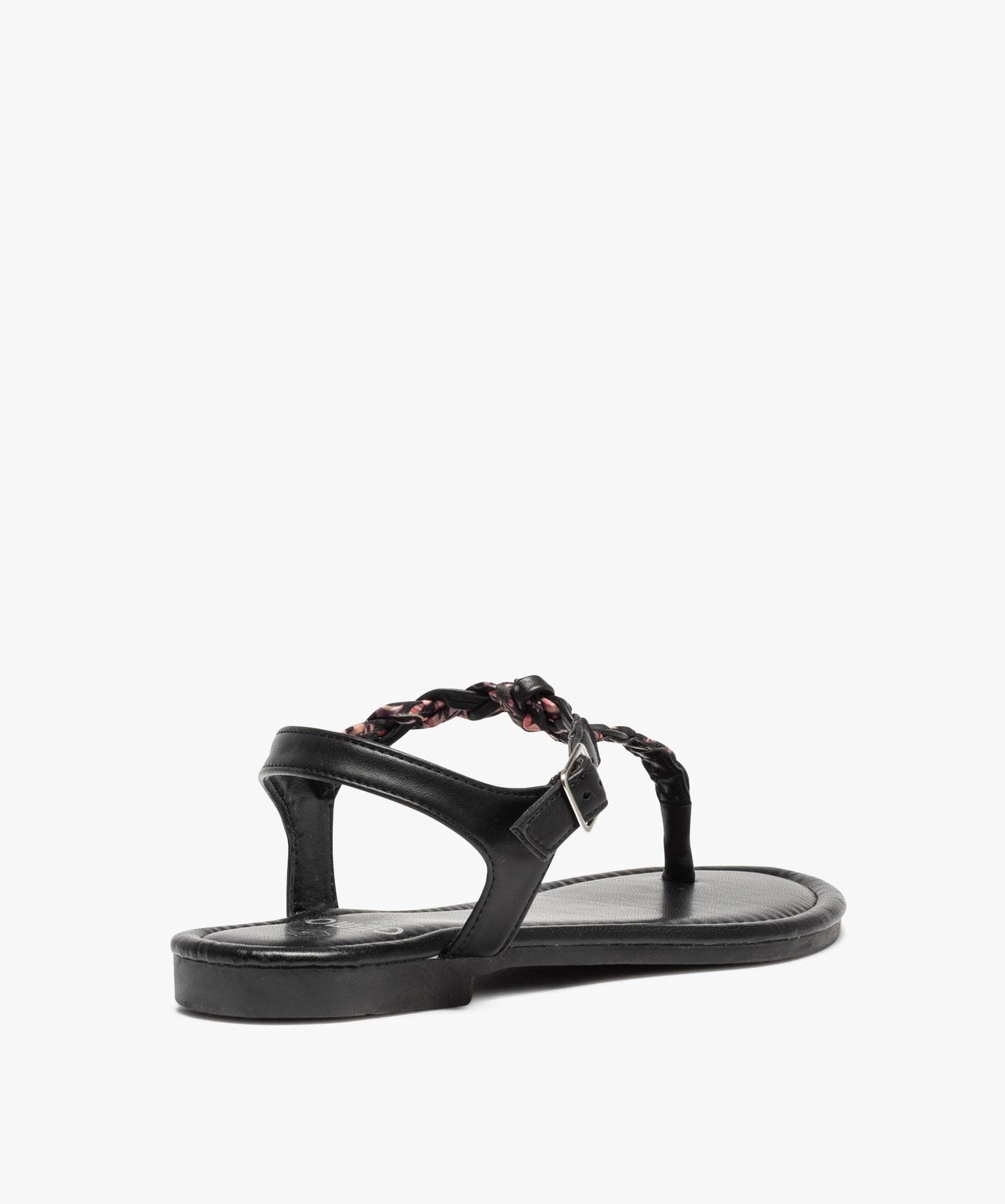 Sandales femme à talon plat et entre-doigts tressé noir | GEMO
