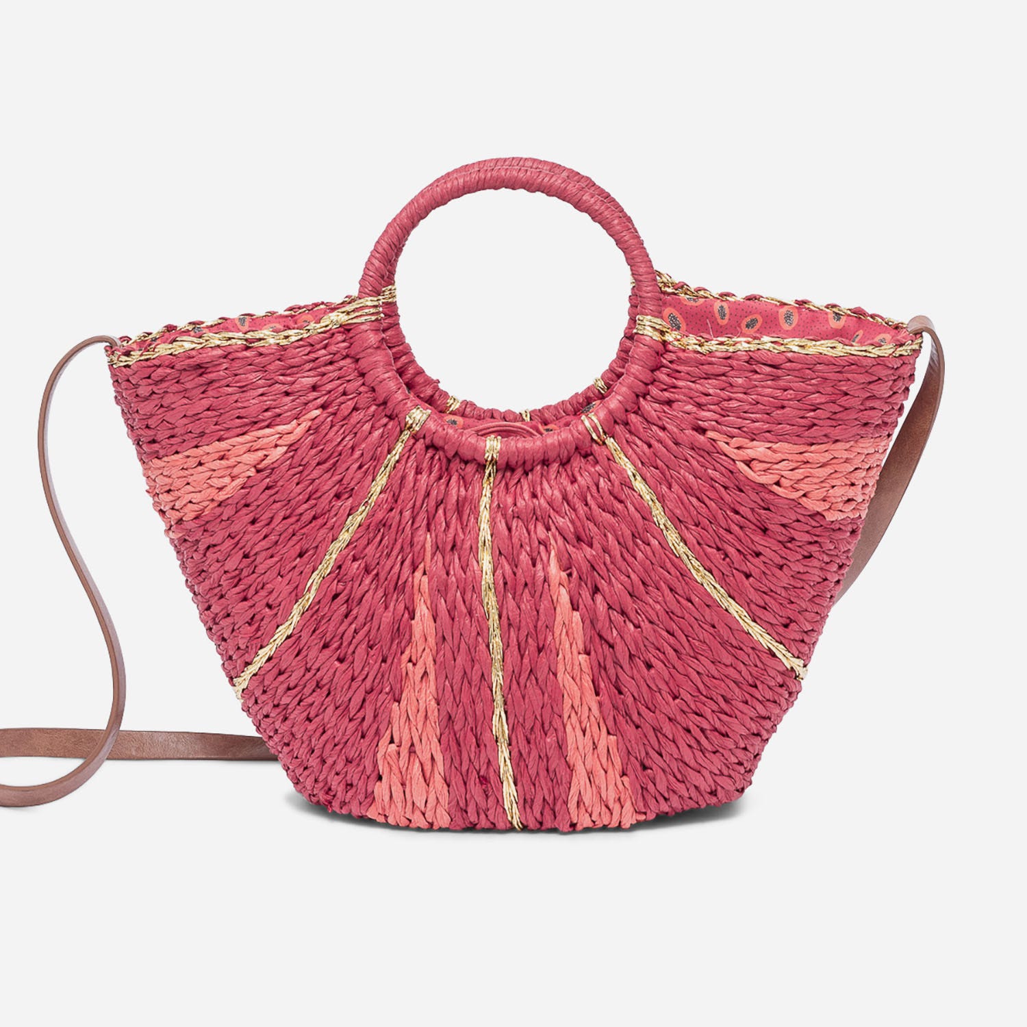 Panier TEXTO rouge rayé en papier façon raphia