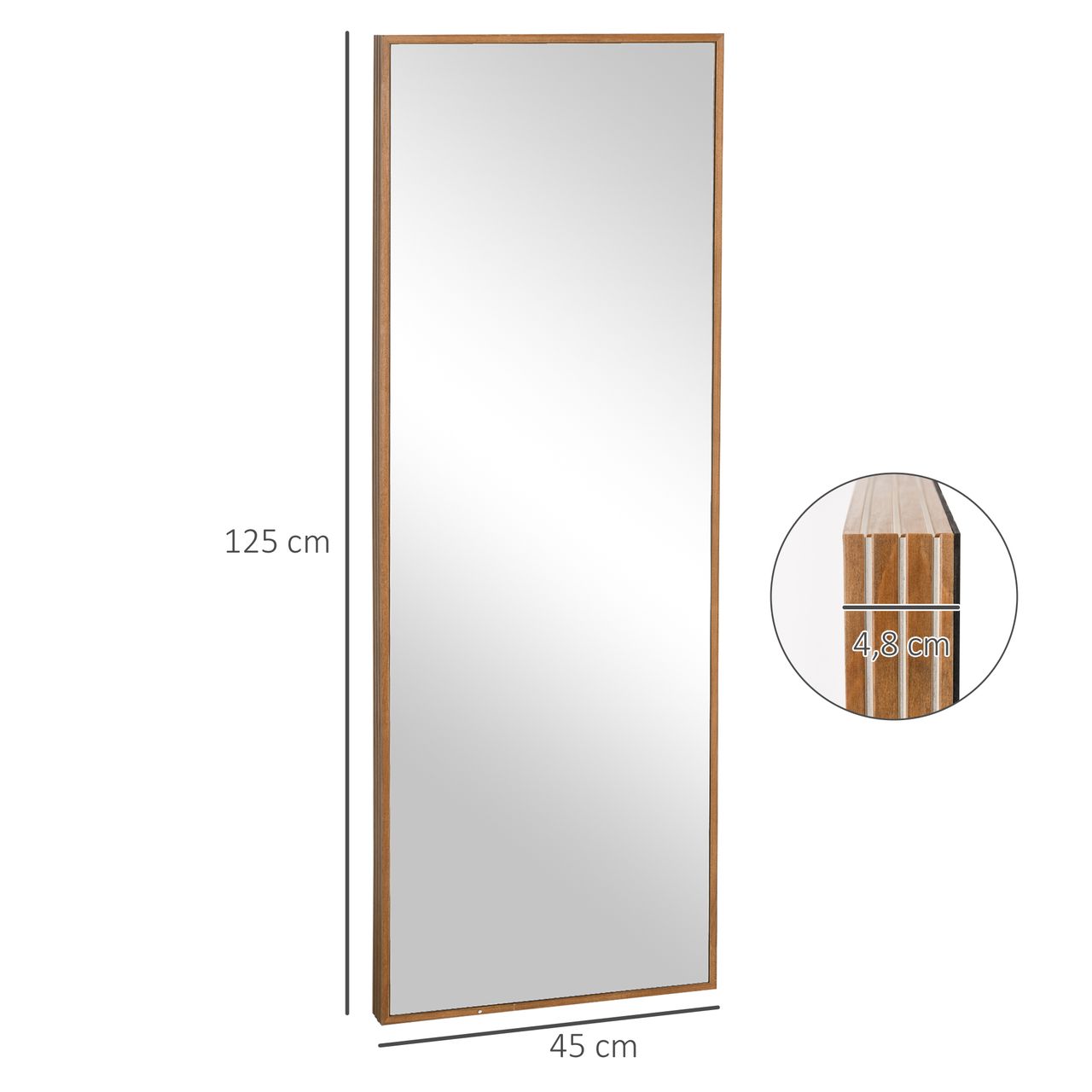 HOMCOM Wandspiegel Garderobenspiegel 125 x 45cm Flurspiegel mit Holzrahmen Natur