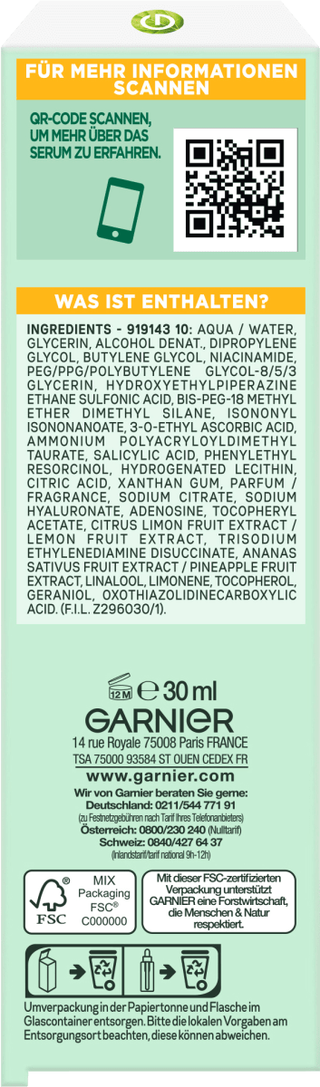 Serum Vitamin C Anti-Dunkle-Flecken, 30 ml