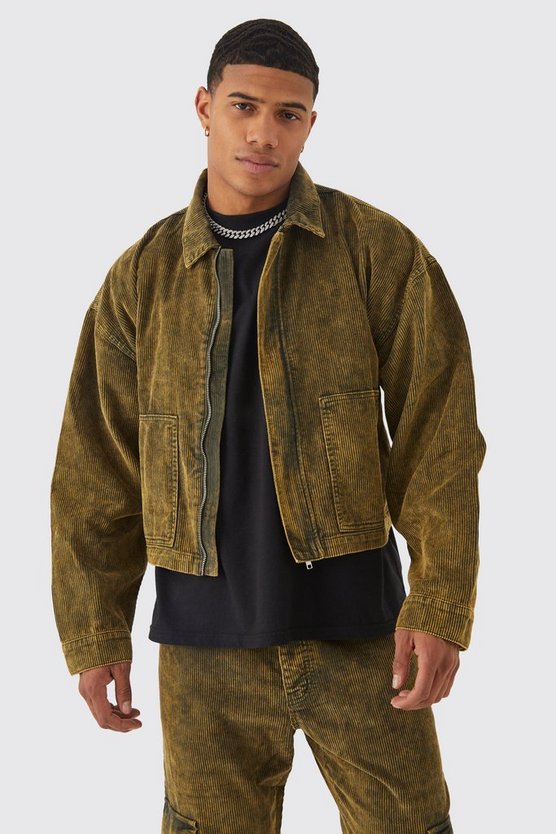 Kastige Cord-Jacke mit Acid-Waschung
