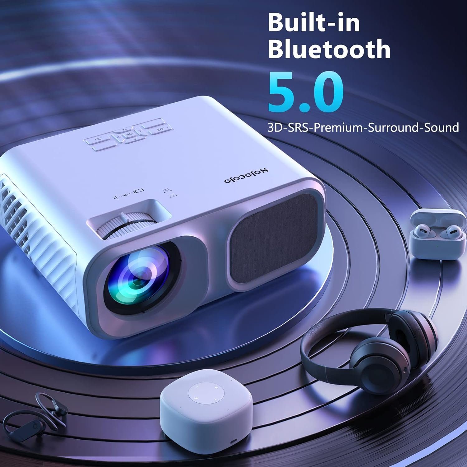 Hojocojo Portabler Projektor (8000 lm, 12000:1, 5G WiFi Bluetooth 8000 Lumen Mini Tragbarer Videoprojektor Kompatibe)