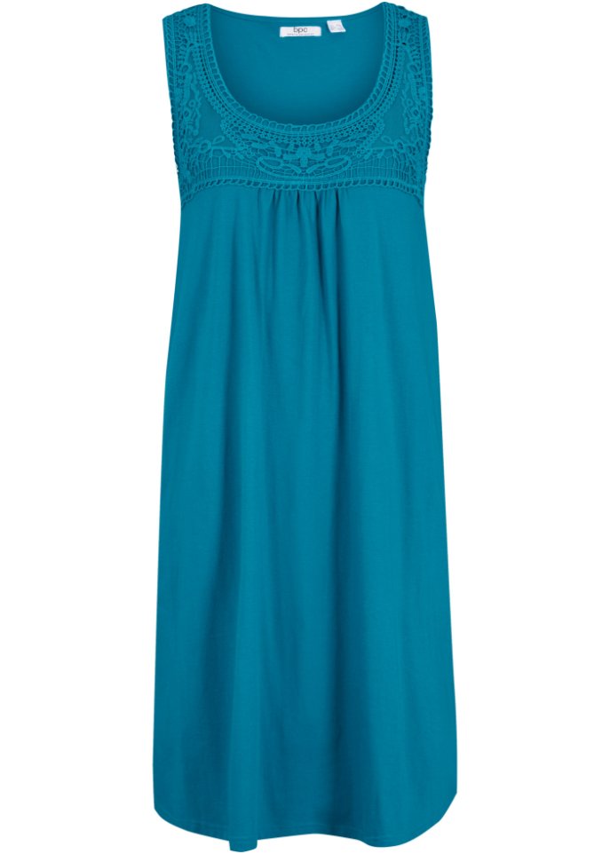 Kurzes Baumwoll-Shirtkleid mit Spitze, ärmellos