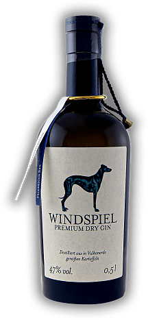 Windspiel Premium Dry Gin Windspiel Premium Dry Gin Destilliert aus in Vulkanerde gereiften Kartoffeln. 0,5	 Liter - Vol 47,0%