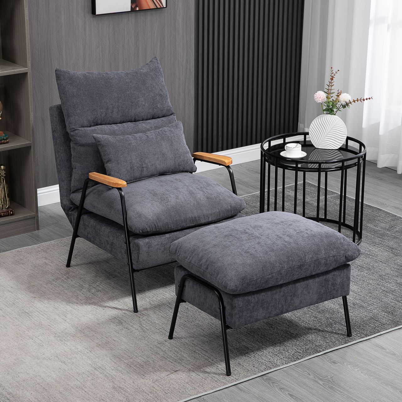 HOMCOM Ohrensessel mit Hocker, Relaxsessel mit neigbarer Rückenlehne, Grau