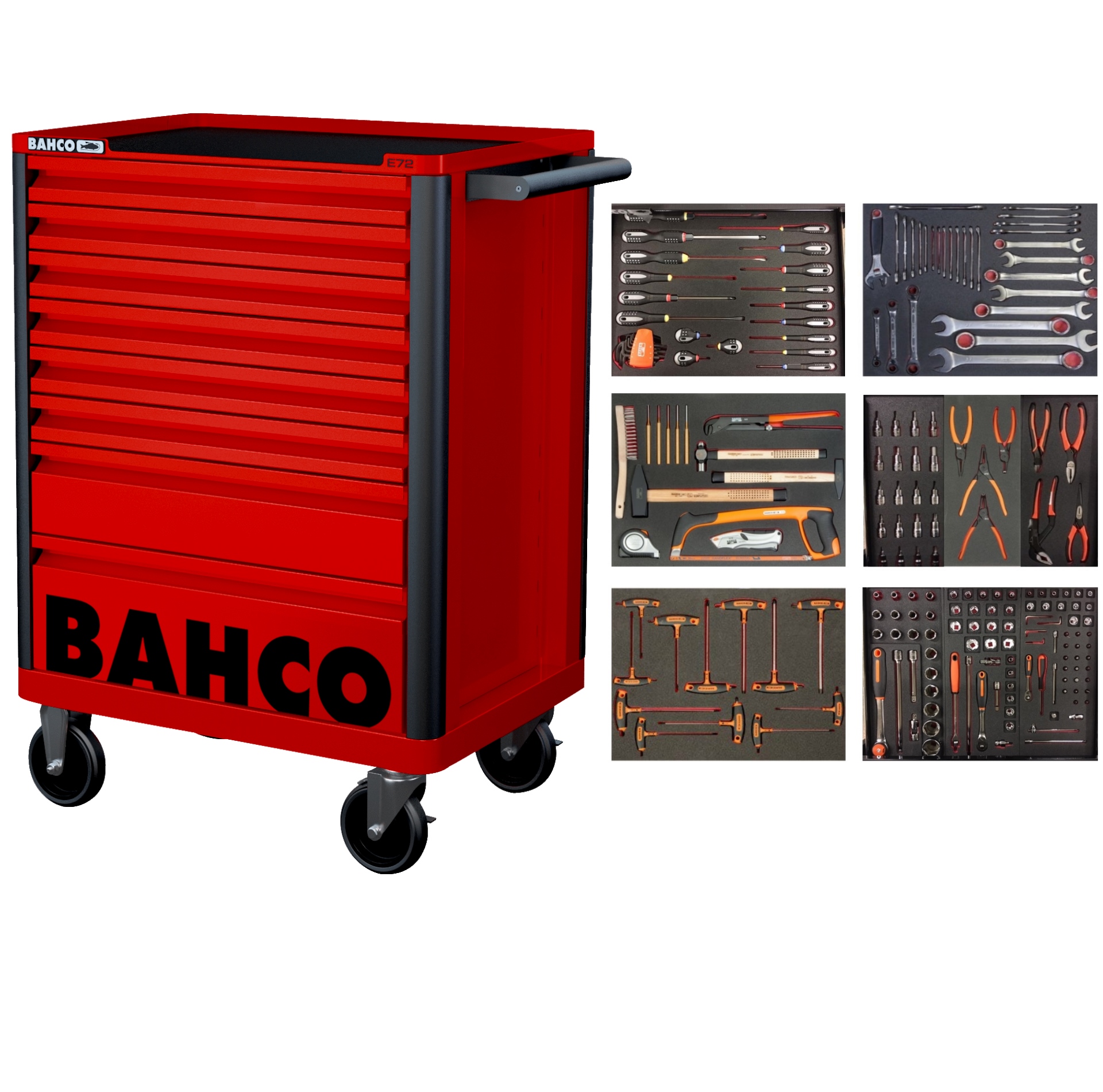 Cărucior scule Bahco 1472K8RED-FULL6, roșu, 205 piese