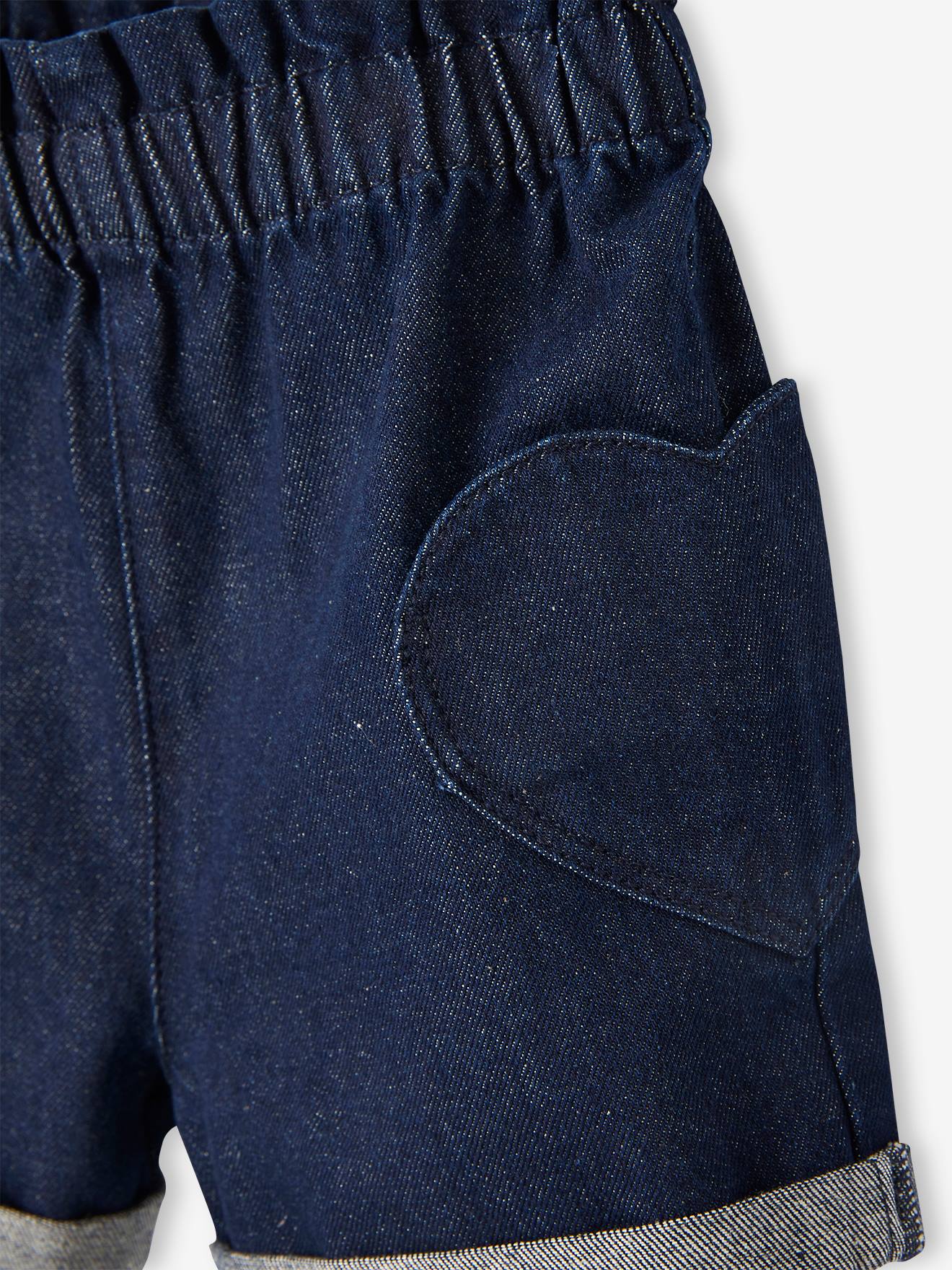 Short en jean style paperbag fille stone