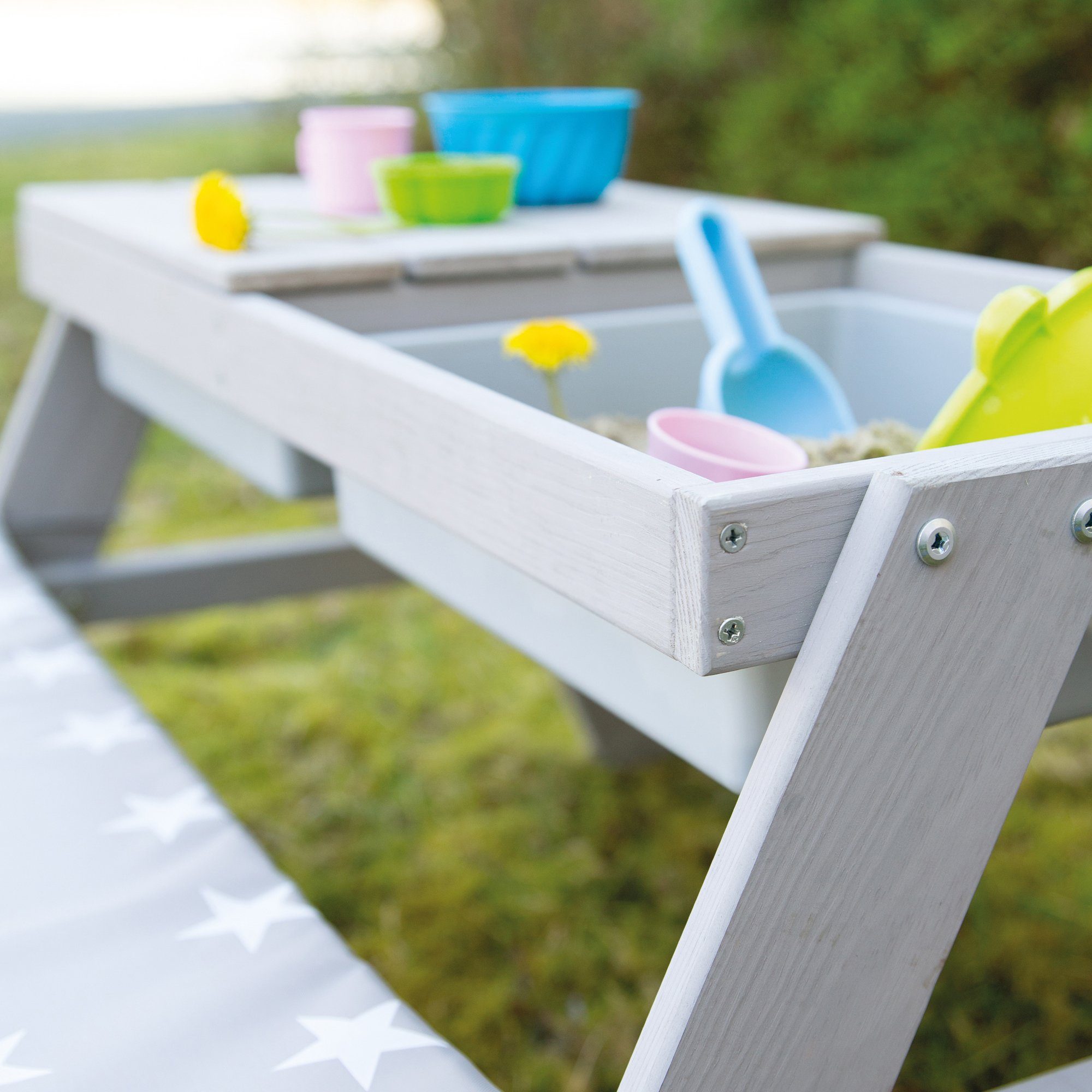 roba® Kindersitzgruppe Picknick for 4 Outdoor + mit Spielwannen, Grau, (Set), mit abgerundeten Ecken; inklusive Sitzauflagen ÂLittle StarsÂ