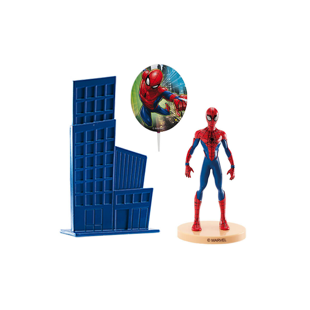 Tortendeko Set Spiderman mit Figur, Haus und Kerze zum Geburtstag