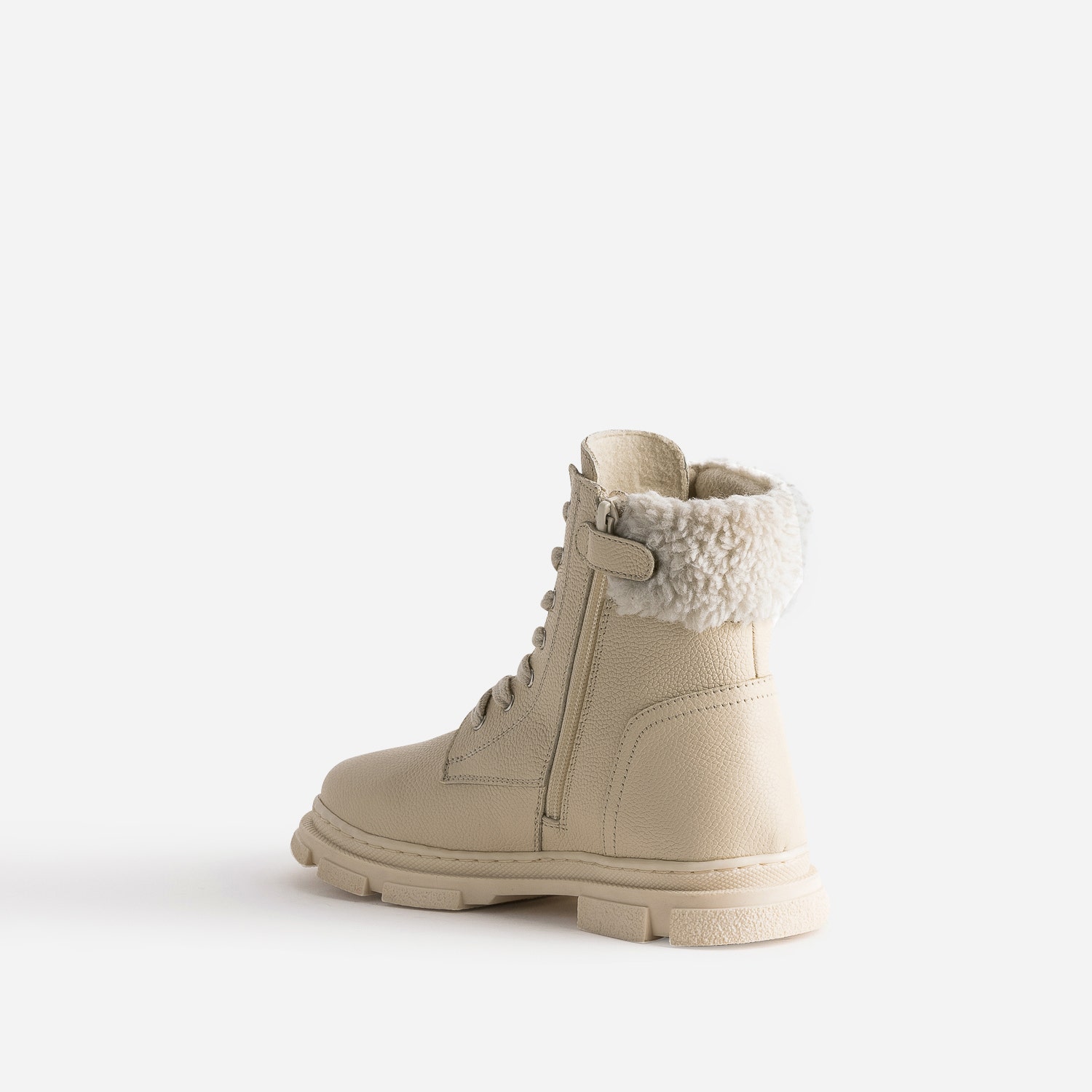 Boots éco-conçu à lacet BUGGY écru en cuir fourré