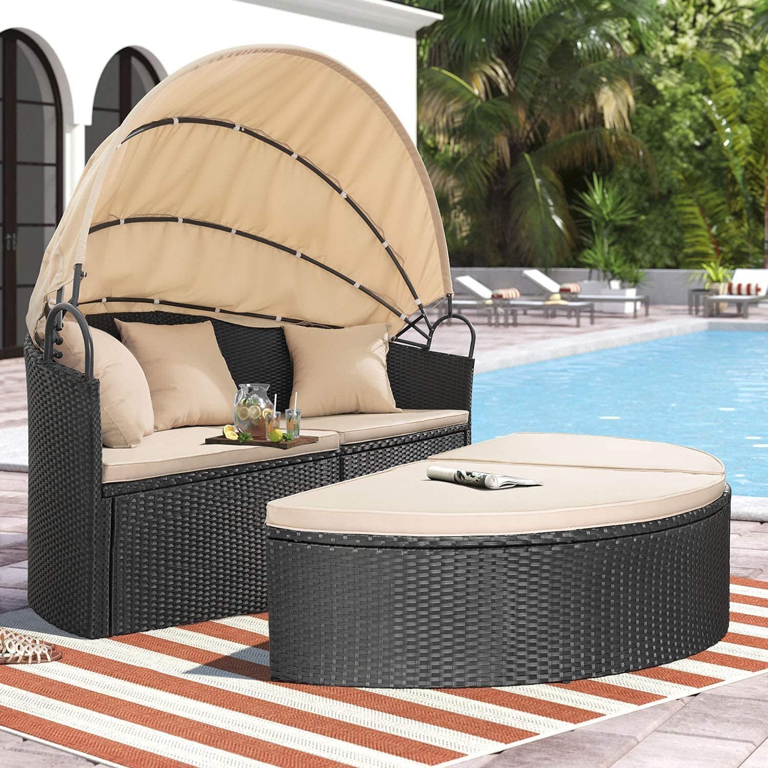 66'' Wide Outdoor Wicker Patio Daybed with Cushions