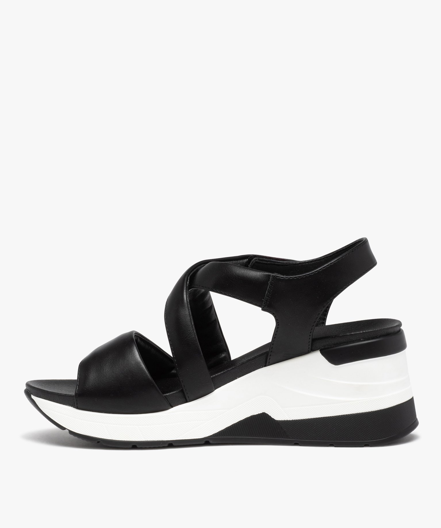 Sandales femme compensées style baskets à brides unies noir | GEMO
